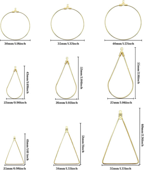 YaeYur 90Pcs K Gold Beading Earring Hoop for Jewelry Making Teardrop Round Triangle Beading Hoop Earrings Beading Hoop Earring Finding Geometric B...