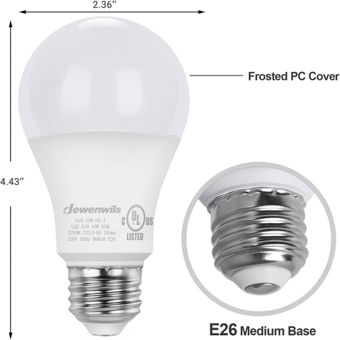 DEWENWILS 10-Pack Dimmable LED A19 Light Bulb, Soft White Light with Warm Glow, 800 Lumen, 2700K, 10W (60 Watt Equivalent), E26 Medium Screw Base,...