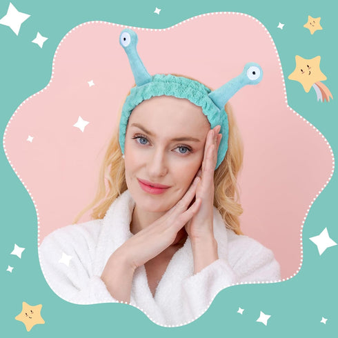 Snail Cartoon Hairband, 10pcs Coral Fleece Face Wash Headband for Skincare, Makeup, Shower & Facial, One Size, Women...