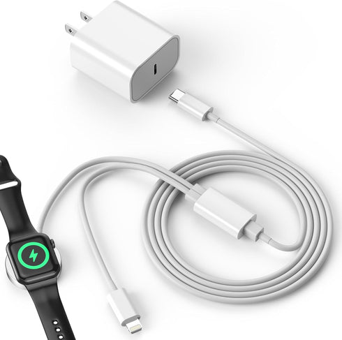 Improved USB-C Charger for i Watch, 2-in-1 iPhone and iWatch Magnetic Fast Charging Cable with USB-C Wall Charger, Compatible with i Watch Series ...