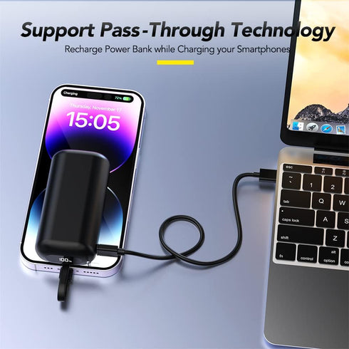 Portable Charger 10000mAh Compact Small Power Bank with Built-in Cable 20W PD Charging & LED Display Battery Pack Compatible with iPhone 14/14 Plu...