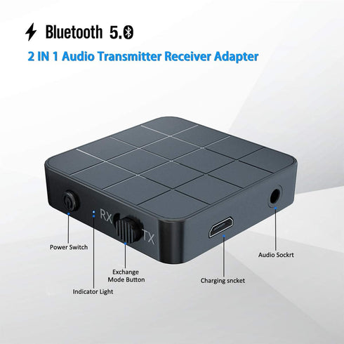 VR-robot Bluetooth 5.0 Audio Transmitter Receiver Adapter, 2-in-1 Wireless 3.5mm aptX Low Latency Stereo Audio Adapter for Home Sound System/TV/PC...