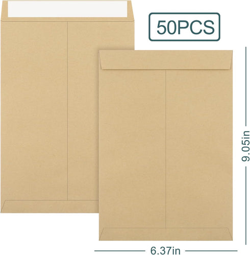 50 Pack 6 X 9 Inches Catalog Envelopes, Kraft Catalog Mailing Envelopes, Self Seal Manila Envelopes for Mailing, Storage, Office, Invitation, Home...
