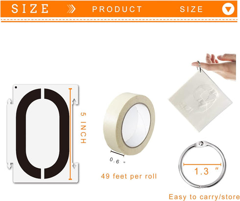 5 inch Number Stencils, 20PCS 0-9 Address Curb Stencil Kit Reusable Plastic Numbers Interlocking Stencils with 2 Rolls Masking Tape for Painting A...
