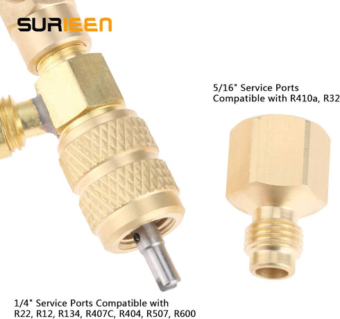 R410A R22 Valve Core Remover Installer Tool with Dual Size SAE 1/4 & 5/16 Port & Brass Adapter, Valve Core Removal Tool for R410 R32 R22 R12 R407 ...