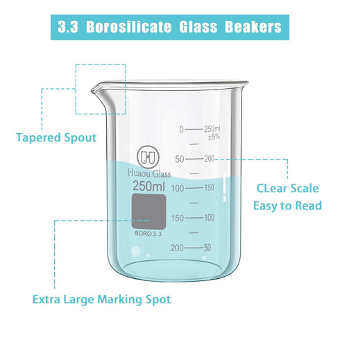 Glass Beakers Set, 50ml 100ml 250ml Lab Glassware Beaker with Double Scale, Low Form 3.3 Boro Science Chemistry Measuring Beakers (3pcs)...