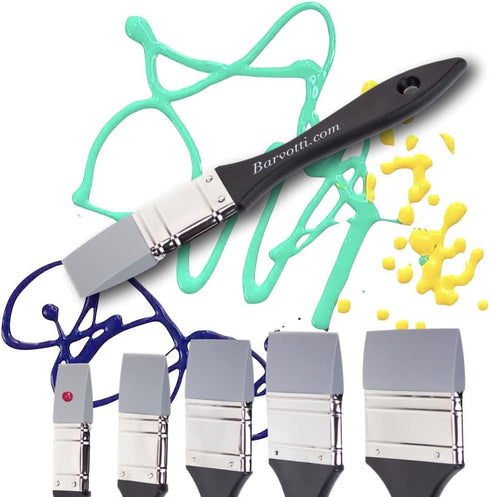 Barvotti Silicone Color Shaper Brush (Mottler) - a Flat Sharp-Edged Flexible Tool to Apply, Move and Remove Acrylic Paints and Water Based Medium ...