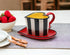 62369 Fine Ceramic Black and White Striped Heart Shape Cup and Saucer, 5-1/4"...