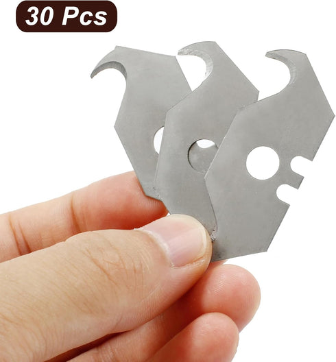 Hook Blade Utility Knife, SK5 Carbon Steel Replacement Blades with Plastic Case (30pcs)...