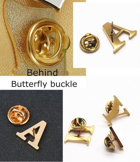 A-Z Initial Pins 26 Letters Pins 18K Gold Plated and Silver Tone Metal Brooch Breastpin Badge...