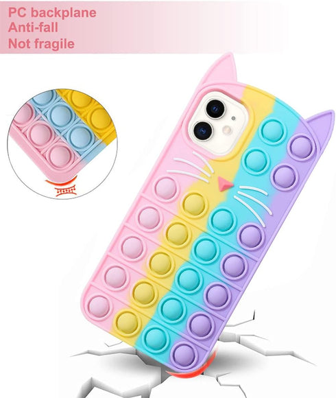 Fidget Pop Phone Case for iPhone 11 Case, Stress Relief Push Pop Bubble 3D Cartoon Funny Kawaii Cute Fun Soft Silicone Design Cover for Girls Kids...
