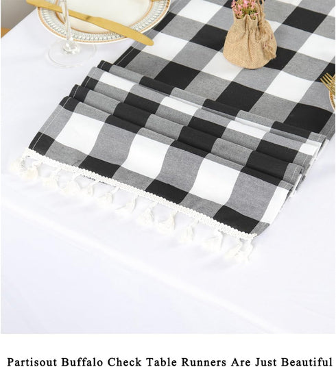 Partisout Buffalo Check Table Runner Checked Table Runner with Tassel Bluffalo Plaid Table Runners Washable Cotton Linen Table Cover Gingham Table...