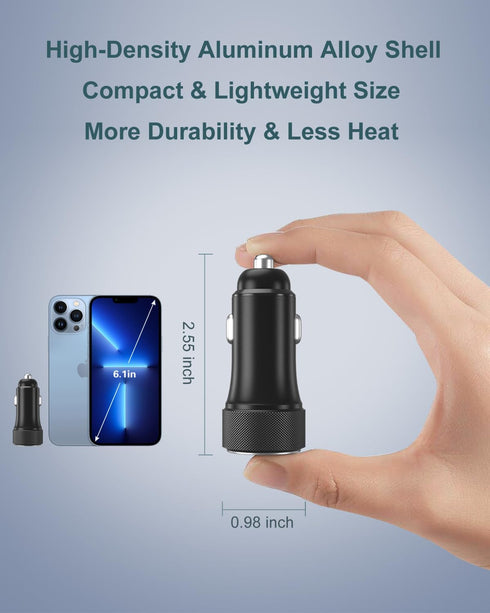 USB C Car Charger, OKRAY 36W Fast Charging Cigarette Lighter Adapter USB Type C PD3.0+QC3.0 Dual Ports Car Charger with 6 Feet USB-C to USB-C Cabl...