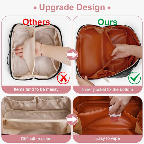 Cessfle Large Capacity Travel Cosmetic Bag Plaid Checkered Makeup Bag Portable Leather Waterproof Skincare Bag with Handle and Divider for Women…,...
