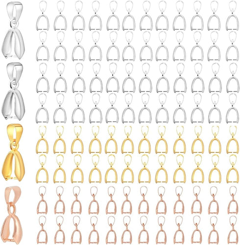 1 Box 100Pcs 4 Colors 14mm Pinch Clip Bail Clasp Snap on Bails Gold Silver Pendant Pinch Clip Clasps Brass Connector Clips for Jewelry Making Clas...