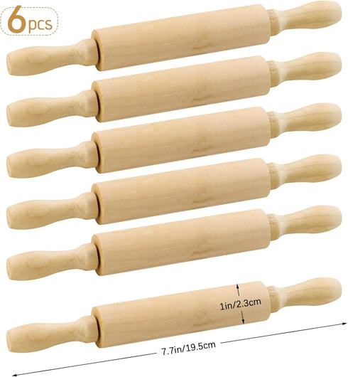 BILLIOTEAM 6 Pack 8 Inch Mini Wood Rolling Pin,Great for Children Kids Girls and Boys,Small Wooden Rollers for Art and Crafting,Baking,Cookie Doug...