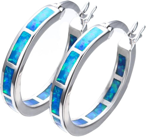 925 Sterling Silver Hoop Earring, Opal Small Hoop Earring for Women, Hypoallergenic Jewelry Cubic Zirconia Huggie Hoop Earrings Blue and White...