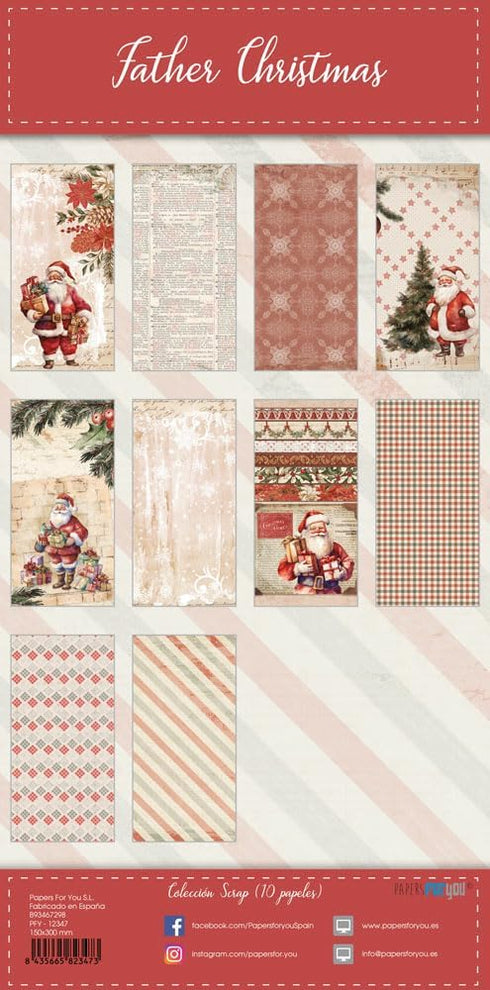 Papers For You - Scrapbooking Paper Kit | "Father Christmas" Collection | Includes 10 Single Sided Papers with Different Designs | Size 15,24 x 30...