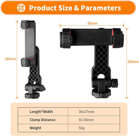 TARION Tripod Phone Mount Holder with 3 Cold Shoe Mount Cell Phone Mount Adapter for Tripod 360° Rotation Universal 1/4" Screw Smartphone Tripod A...