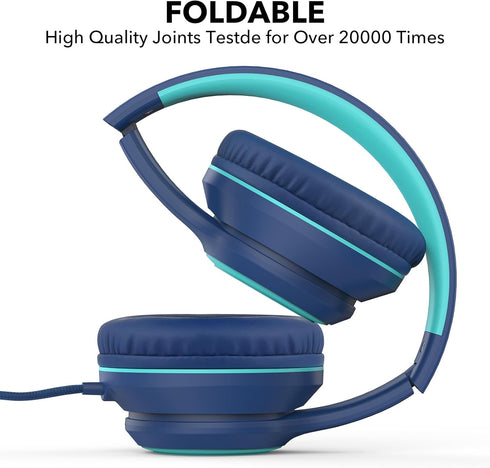 A8 Over-Ear Headphones with Microphone, Lightweight Folding Stereo Bass Headphones with 1.5M No-Tangle Cord, Portable Wired Headphones for Smartph...