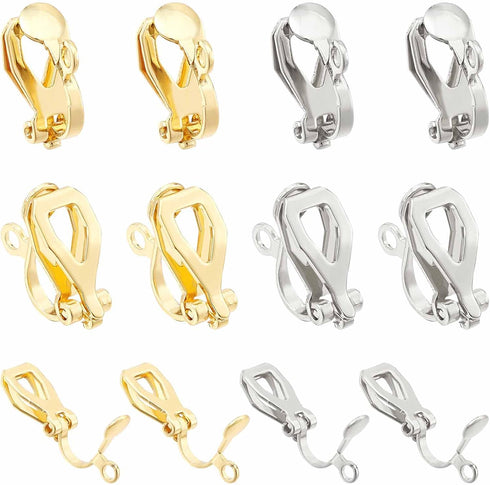 SUNNYCLUE 1 Box 40Pcs 2 Colors Clip-on Earring Converters Stainless Steel Clip on Earrings Clip on Earring Components Gold Silver Dangle Earring C...