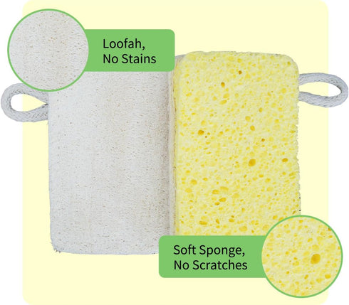 3 Natural Cellulose Loofah Sponges, Biodegradable Compostable, Scratch Resistant Kitchen Cleaning Sponges, Plastic Free Eco-Friendly Sustainable D...