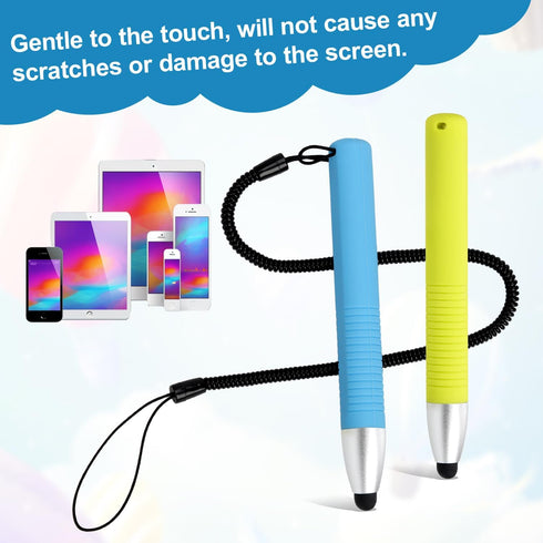 2pcs Kid-Friendly Stylus Pens for Touch Screens, Capacitive Stylus Pen with Spring Cord, Kid Tablet Stylus Pen Children's Crayon Stylus Pen for To...