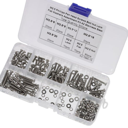 300 Pieces M2.5 Hex Socket Head Cap Metric Screws Bolts Washers Nuts,304 Stainless Steel Nuts and Bolts Assortment Kit for Home Fixation or Repair...