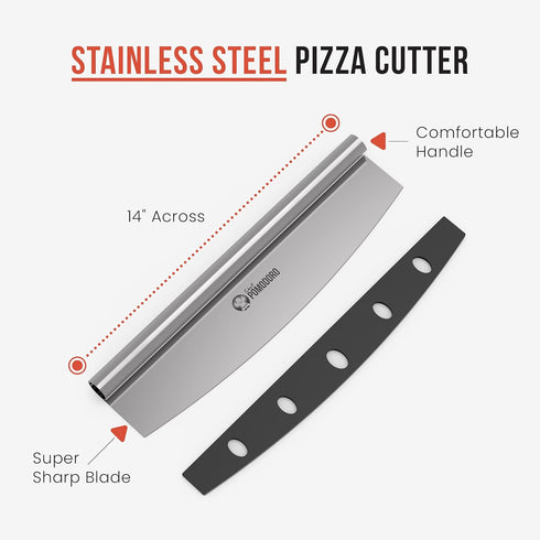 Chef Pomodoro Pizza Cutter Rocker Knife with Protective Cover, Multipurpose 14 Inch Mezzaluna Chopper with Super Sharp Stainless Steel Blade, Blad...
