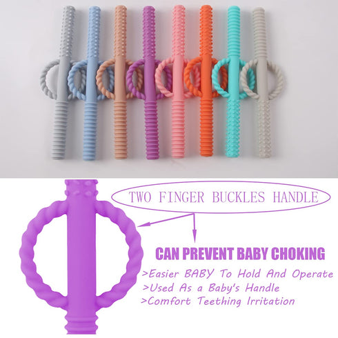 YAPROMO Silicone Baby Teether Tubes for Infants with Nursing Biting Chewing - 3 Pack 3 Pcs-Blue&Beige&Grey...