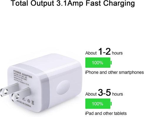 USB Wall Charger Adapter, 18W/3Amp Fast Multiple 3-Ports USB Plug Charger Block Cube Charger Box USB Brick Charging Base Compatible iPhone 15 14 1...
