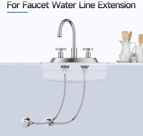 JUWO 16" Faucet Supply Line Extension, 3/8" x 3/8" Comp Stainless Steel Faucet Extension Hose Connector, For Large Sink or Longer Distance Extenti...