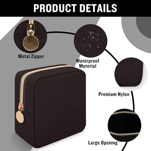 Iqimott Nylon Mini Makeup Bag, Preppy Small Cosmetic Bag Compact Make up Pouch Toiletry Bag, Waterproof Zipper Purse Travel Coin Pouch Sanitary Na...