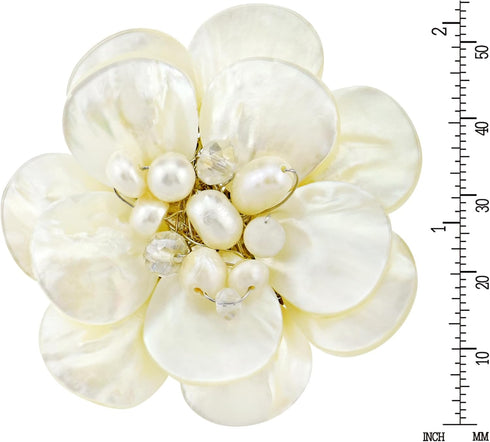 AeraVida Classical White Lotus Mother of Pearl-Cultured Freshwater Pearl-Crystal Fascinating Petals Floral Pin or Brooch for Women...
