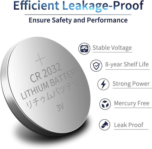 Brightown CR2032 Batteries, 3V Lithium Coin Cell Batteries, CR2032 Button Batteries for Small Electronic Devices, Watches, Key Fobs, Smart Sensors...