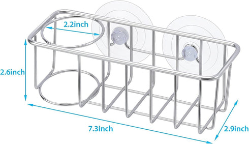 Sink Caddy Sponge Holder for Kitchen Sink 2 Suspension Options(Suction Cups and Adhesive Hook), SUS304 Stainless Steel, Silver...