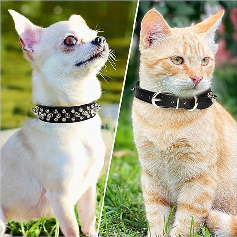 Spiked Dog Collar for Small Dogs Soft PU Leather Spike Puppy Collar Anti Bite Studded Rivet Cat Collar for Kittens Small Medium Pets Like Chihuahu...