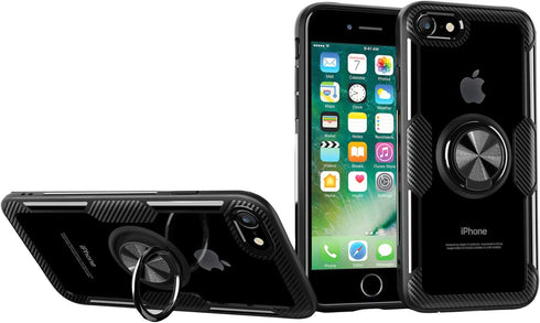 SORAKA Clear Case for iPhone SE 2022/iPhone 8/iPhone 7 with Ring Holder,Slim Fit Case Transparent Hard PC Cover iPhone SE 2020 Case with Metal Pla...