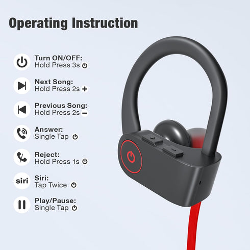 Bluetooth Headphones, Wireless Headphones 16H Playtime Wireless Earbuds with Mic Stereo in-Ear Earphones, IPX7 Waterproof Sports Headphones Sound ...