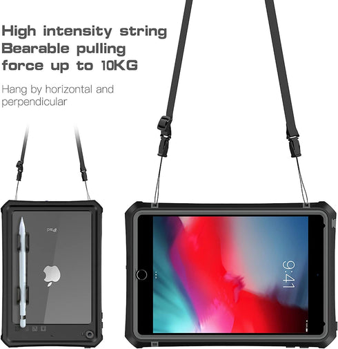 ShellBox Case for iPad Mini 5/4 7.9 Inches,Full-Body Protective Bumper Case,with Pencil Holder,Rugged Folding Kickstand,Lanyard,IP68 Waterproof Du...