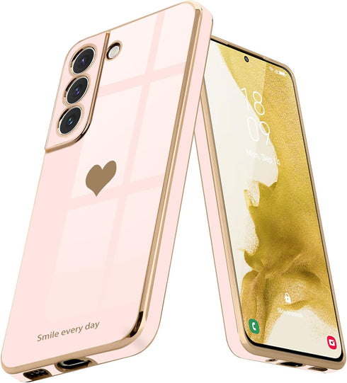 Teageo for Samsung Galaxy S22 5G Case for Women Girl Cute Love-Heart Luxury Bling Soft Back Cover Raised Full Camera Protection Bumper Silicone Sh...