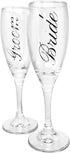 BANBERRY DESIGNS Bride and Groom Champagne Glasses Set of 2 Elegant Toasting Flutes Silver Wedding Champagne Set Wedding Glasses 6 oz...