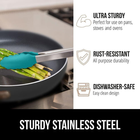 GORILLA GRIP Stainless Steel Heat Resistant Kitchen Tongs for Cooking, 9 + 12 Inch, Set of 2 BBQ Tong, Non Scratch Silicone Tip for Pan, Strong Gr...