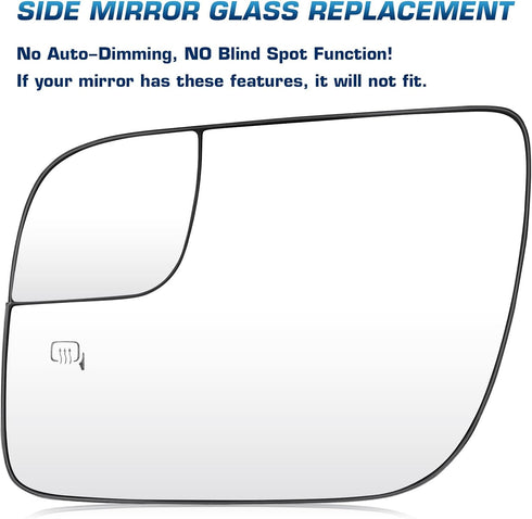 Youxmoto Side Mirror Glass 2011-2017 Fit For Ford Explorer Driver Left Heated Side View Mirror Glass, with Rear Holder, Fit For BB5Z17K707M...
