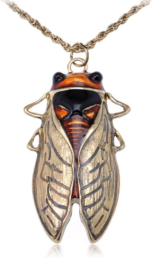 Alilang Big Antique Golden Tone Orange Amber Vintage Insect Cicada Beetle Bug Chain Pendant Necklace...
