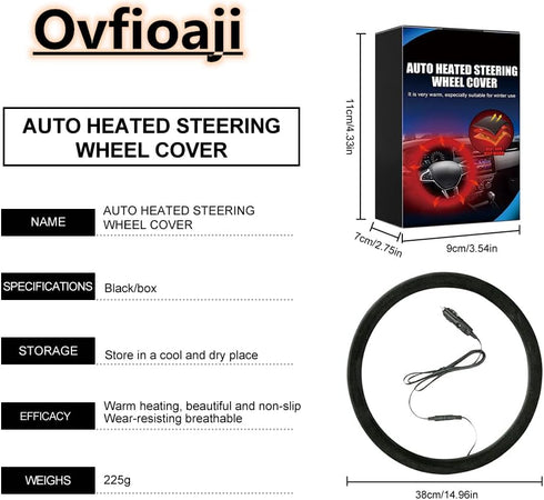 Heated Steering Wheel Cover 15" Steering Wheel Warmer 12V Heated Auto Steering Wheel Protector Cover for Winter Universal Fit Steering Wheel Outer...