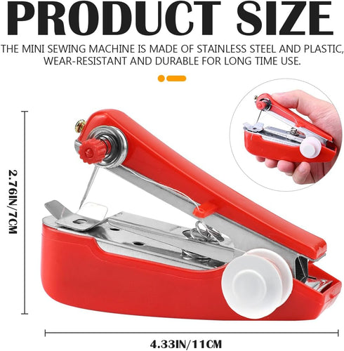 Sewing Machine Handheld Mini Stiching Machine Portable Hand Stitching Machine Tiny Single Stitch Sewer for Clothes (Red)......
