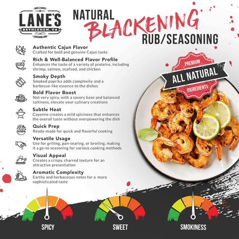 Lane's Blackened Seasoning Spice, All-Natural Blackened Fish Seasoning for Pork, Beef & Seafood, Cajun Blackening Seasoning, Made in the USA, 4.6 ...