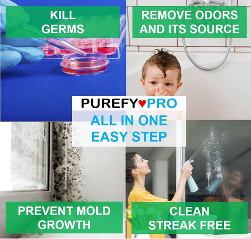Purefypro Disinfectant Spray (4oz) - Kills 99.9999% Viruses HIV, Monkeypox, Hepatitis, Norovirus, VRE, MRSA, No Rinse, No Residue. Suitable for Al...