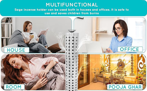 Tuzech Steel King Size Sage Long Tower Soapstone Incense Holder Home Agarbatti Stand with Ash Catcher Best for Diwali Pooja Celebration (Mutiple S...